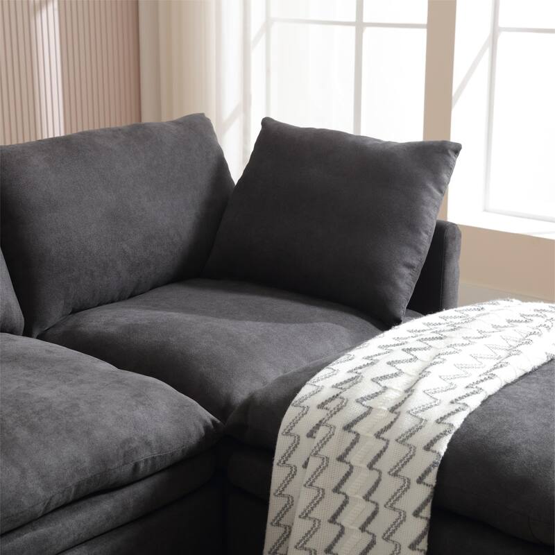 5-seat U-shaped Sectional Sleeper Sofa with Chaise Lounge, Dark Gray, Polyester Upholstered, Wood Frame