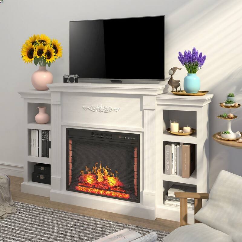 Farmhouse 70 inch TV Stand with 28" Electric Fireplace, Remote Control