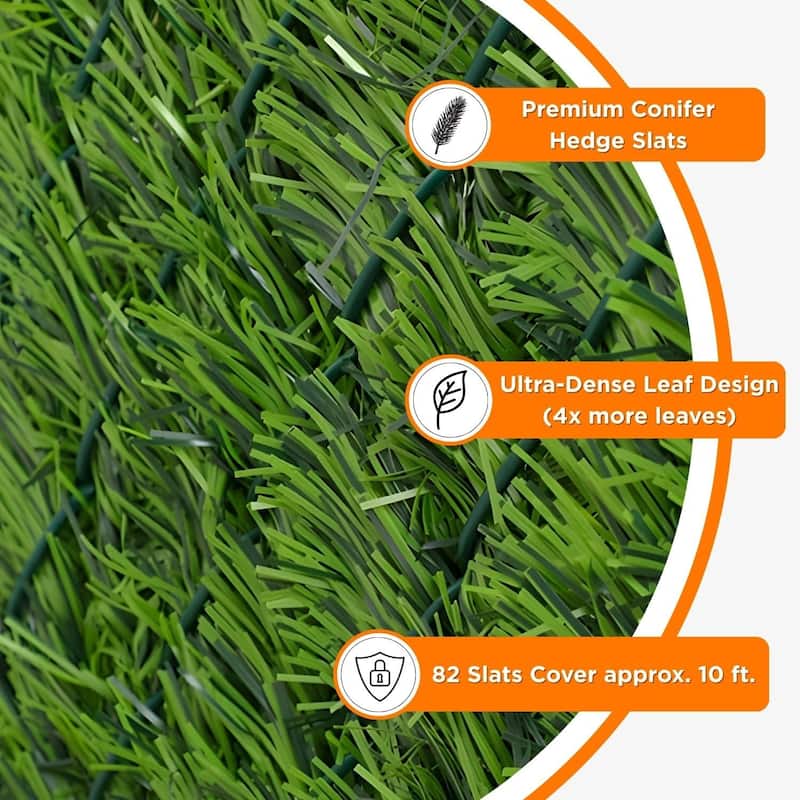 Premium PVC Conifer Hedge Slats for Chain Link Fence 6 ft (82 Pack)