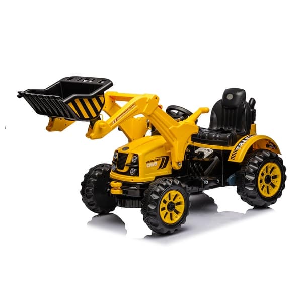 slide 2 of 9, Ride On Excavator - 12V Battery Powered Construction Vehicle for Kids with Front Loader, Horn, Safety Belt - Yellow Kids - Yellow