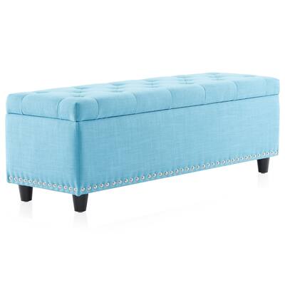 47 Inch Storage Ottoman, Button-Tufted Ottoman Linen Storage Bench with Safety Close Hinge, Ottoman with Storage, Foot Rest