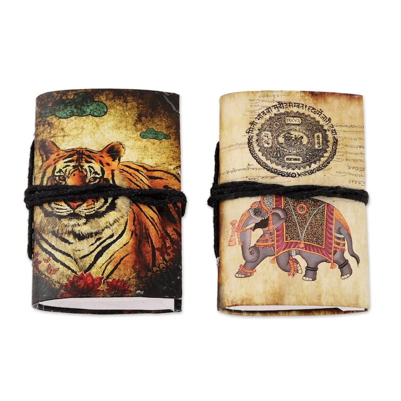 Novica Handmade Jungle Scene Paper Mini-Journals (Set Of 2)