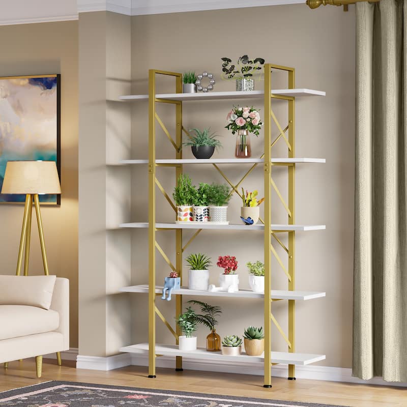 Moasis 5-Tier Bookshelf, Vintage Industrial Style Bookcase Display Shelves for Living Room