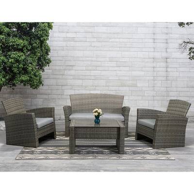 4 PCS Outdoor Wicker Seating Conversation Set with cushions