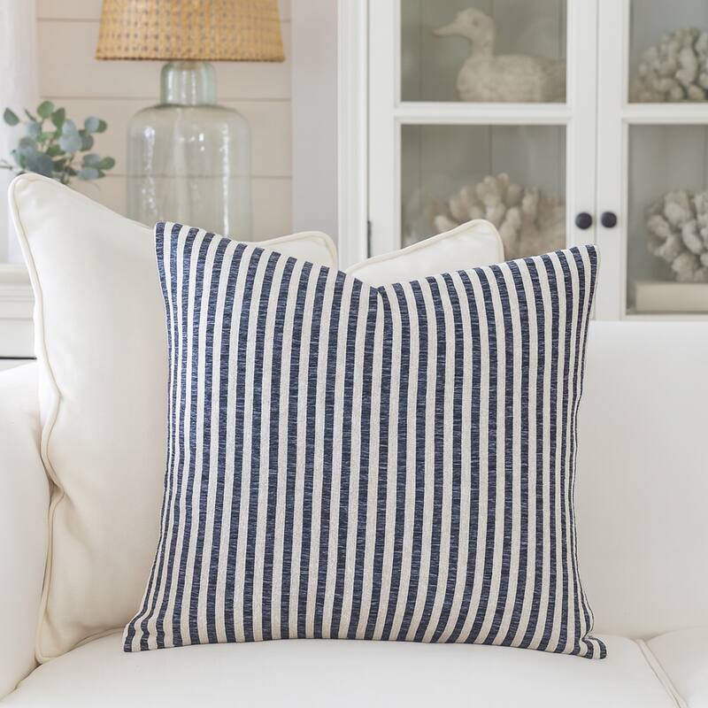 Power-Loomed Striped Square Throw Pillow Covers - 22" - Blue and White - Set of 2
