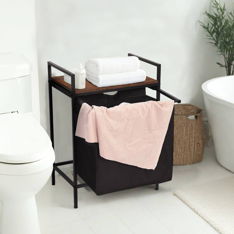 Homy Casa Laundry Hamper with Removable Fabric Bin & Wood Top - Black