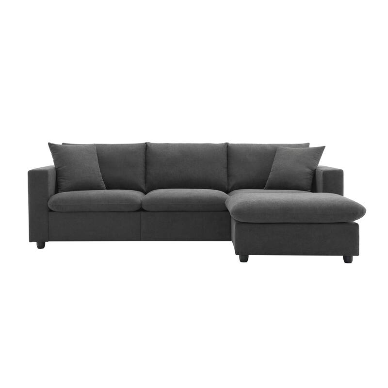 L-shaped Polyester Fabric Couch Set with 2 Free pillows and Convertible Ottoman