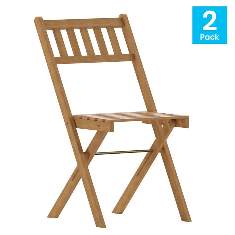 Indoor/Outdoor Solid Acacia Wood Folding Bistro Chairs - Set of 2 - 19.5"D x 17.25"W x 33"H
