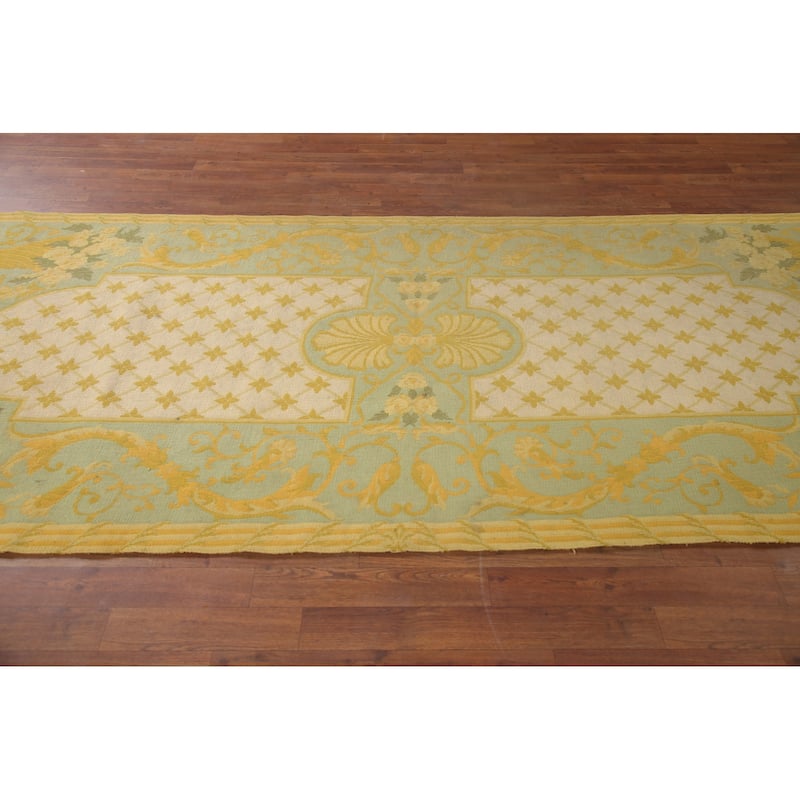 Flat-Weave Vegetable Dye Savonnerie Runner Rug Wool Carpet - 4'3" x 10'1"