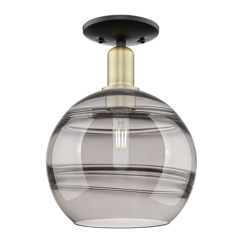 Innovations Lighting Endless Possibilities Arcadia - Rochester - 1 Light 10" Semi-Flush Mount - Black Antique Brass/Light Smoke