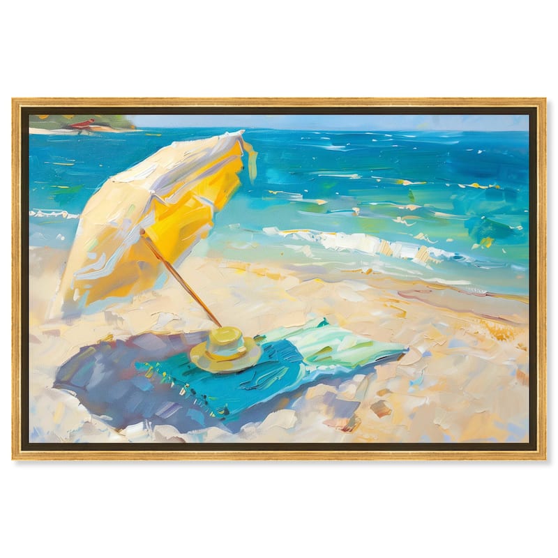 Art Remedy Morning Beach View Framed Colorful Coastal 1 Piece Canvas Wall Art - 55 x 37 - Gold
