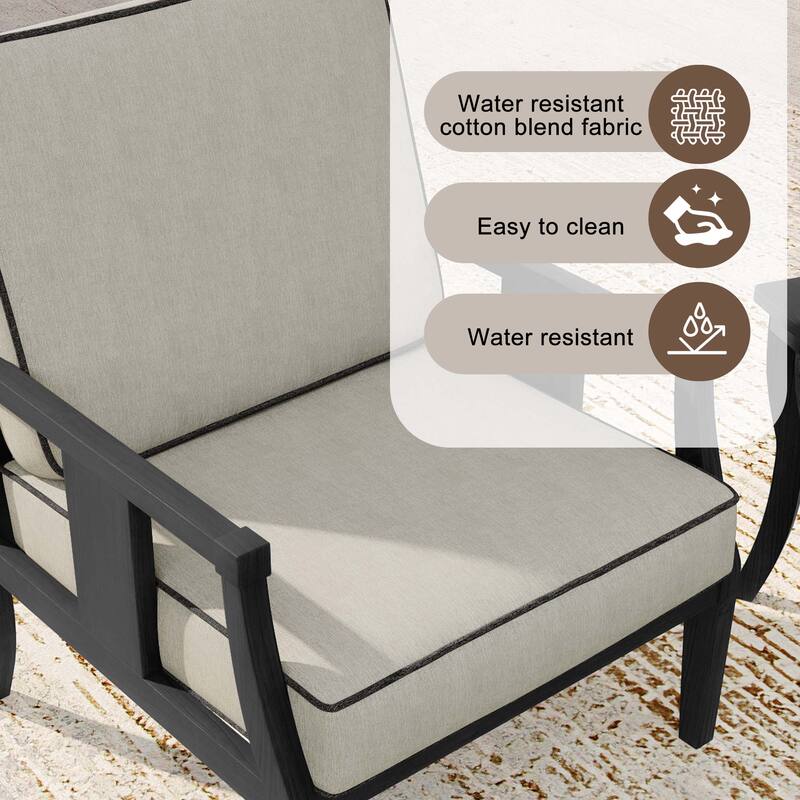 Black Wood Patio Accent Chairs with Water-Resistant Cushions