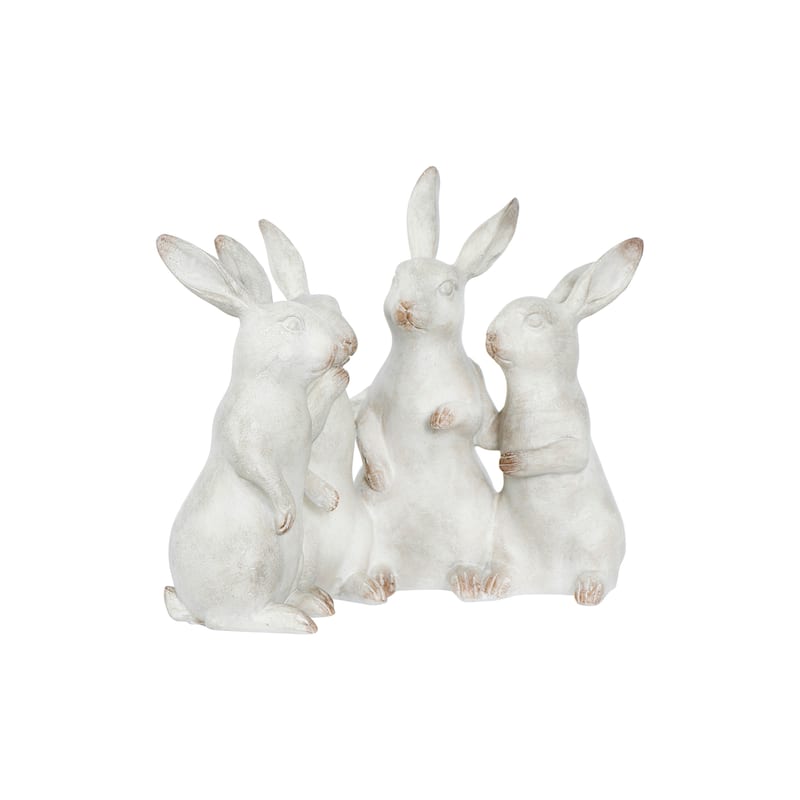 Whitewashed Polyresin Bunny Rabbit Quartet