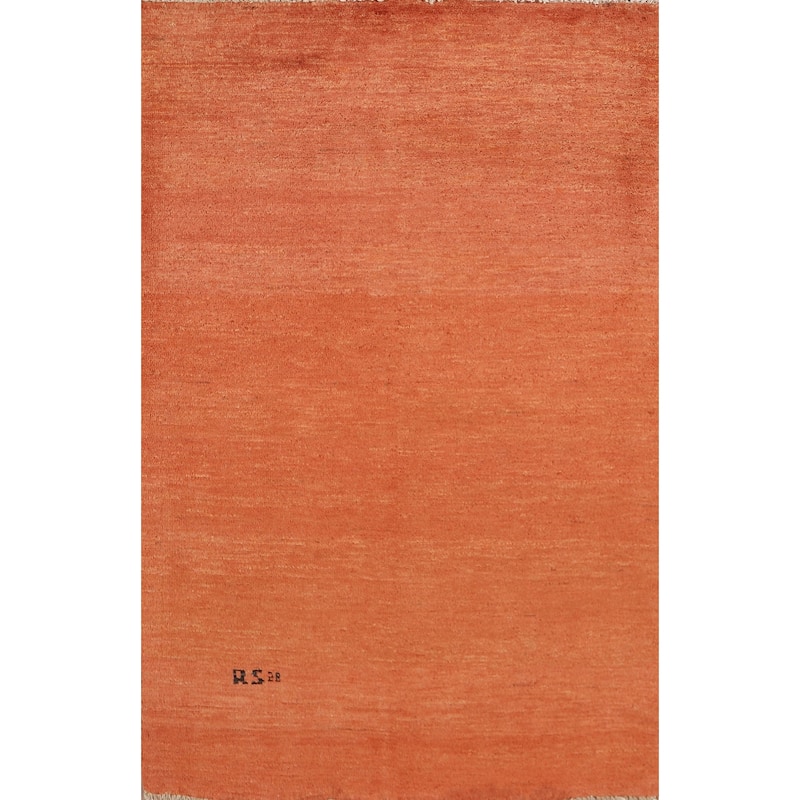Modern Gabbeh Oriental Foyer Rug Hand-Knotted Orange Wool Carpet - 3'5"x 4'10"