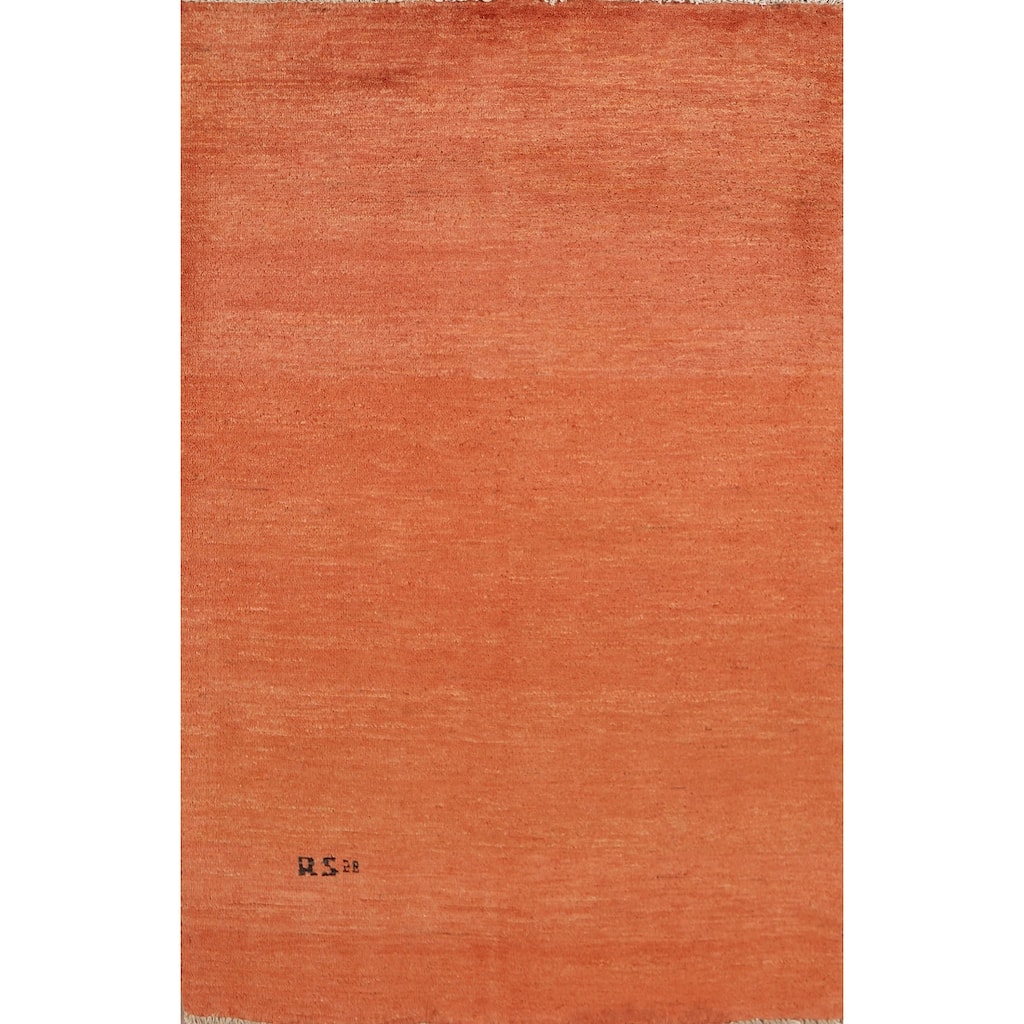 Modern Gabbeh Oriental Foyer Rug Hand-Knotted Orange Wool Carpet - 3'5"x 4'10"