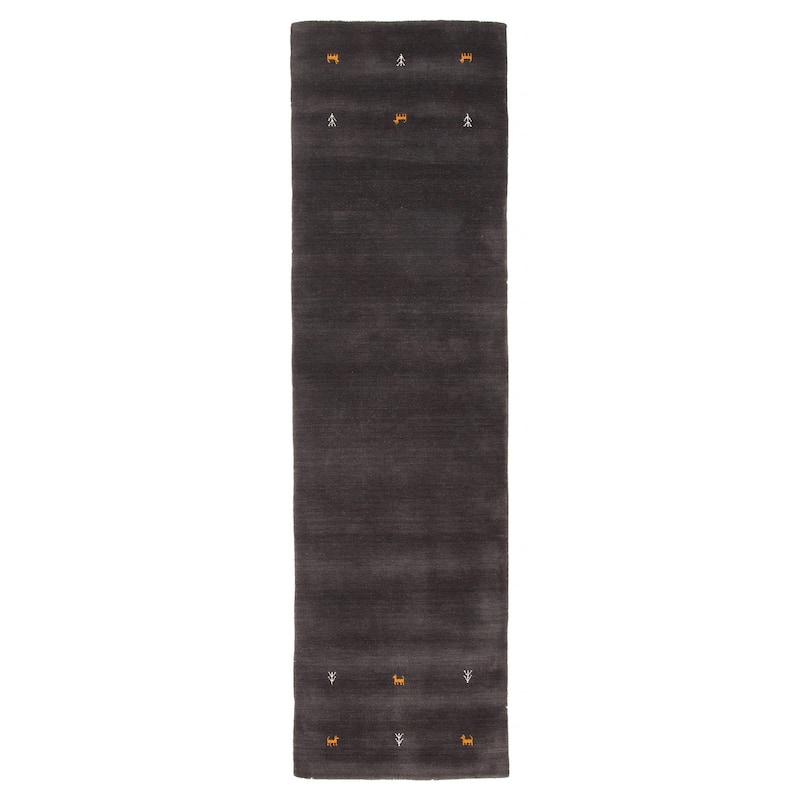 Kashkuli Gabbeh Grey Rug 2'6" x 9'9" - 2'6 x 9'9 - Dark Grey - 2'6 x 9'9