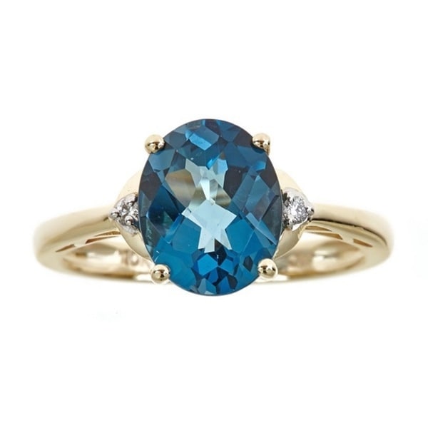 Anika and August 10k Yellow Gold Oval London Blue Topaz and Diamond Accent Ring