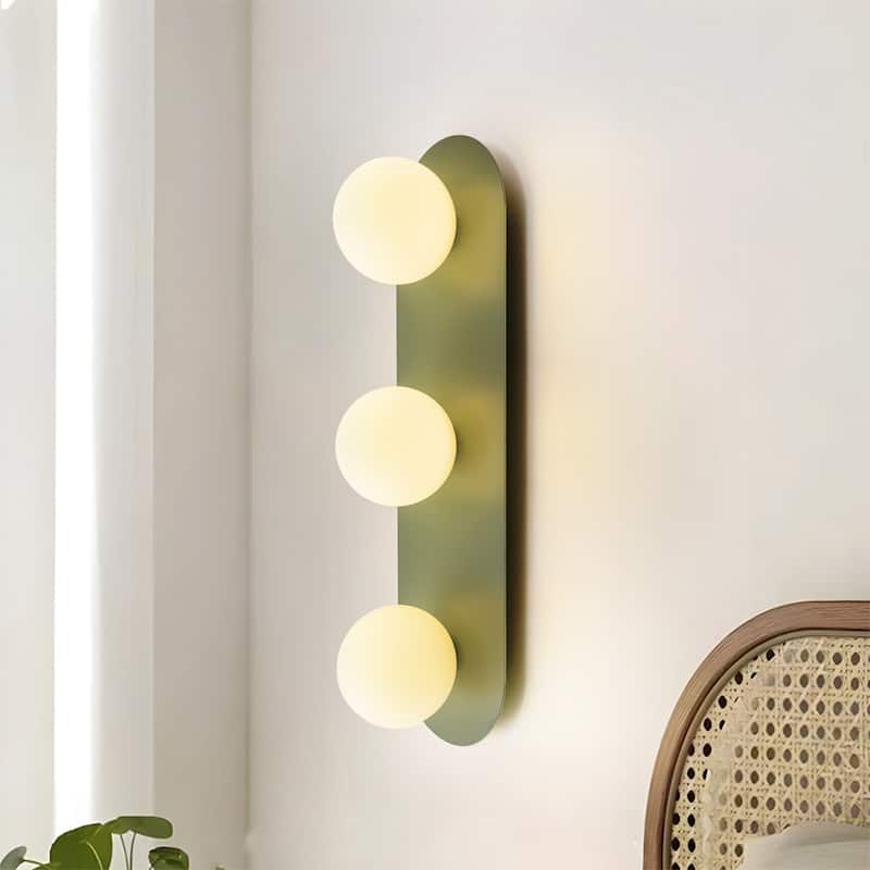 3-Light Modern Rectangular Gray-Green Frosted Opal Glass Globe Bubble Bathroom Vanity Light