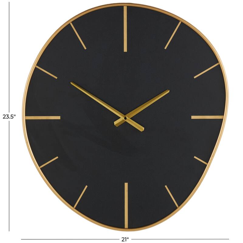 Black Wooden Wavy Decorative Wall Clock with Gold Hands and Markers - 2"W x 21"L x 24"H