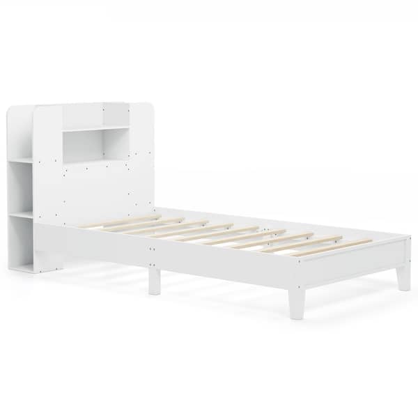slide 2 of 19, Twin Size Wooden Platform Bed Frame with Storage Headboard and 2-Tier Shelf