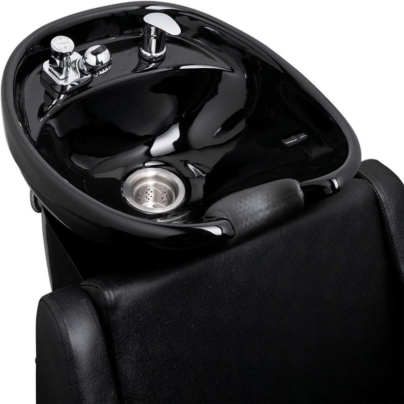 Salon Shampoo Backwash Chair with Ceramic Bowl, Adjustable Leg Rest, Tilting Sink - N/A