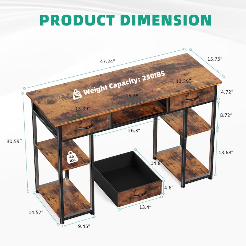 Computer Desk - Features Storage, Fabric Bag, Headphone Hook
