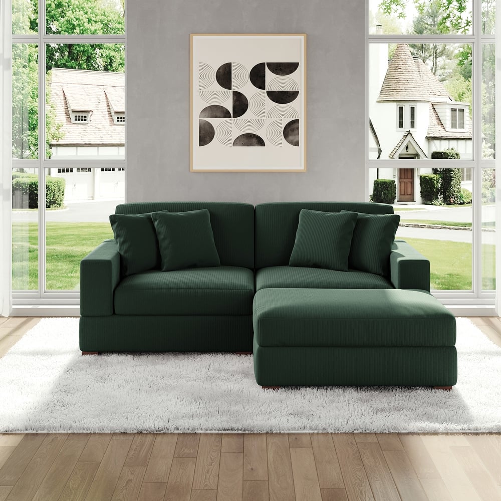 Modular Corduroy Sectional Sofa Set Chaise Couch with Ottoman