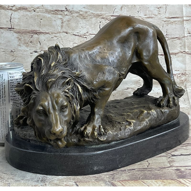 Lion Stalking Prey Hot Cast Bronze Sculpture Statue Art By Antoine Barye On Marble Base