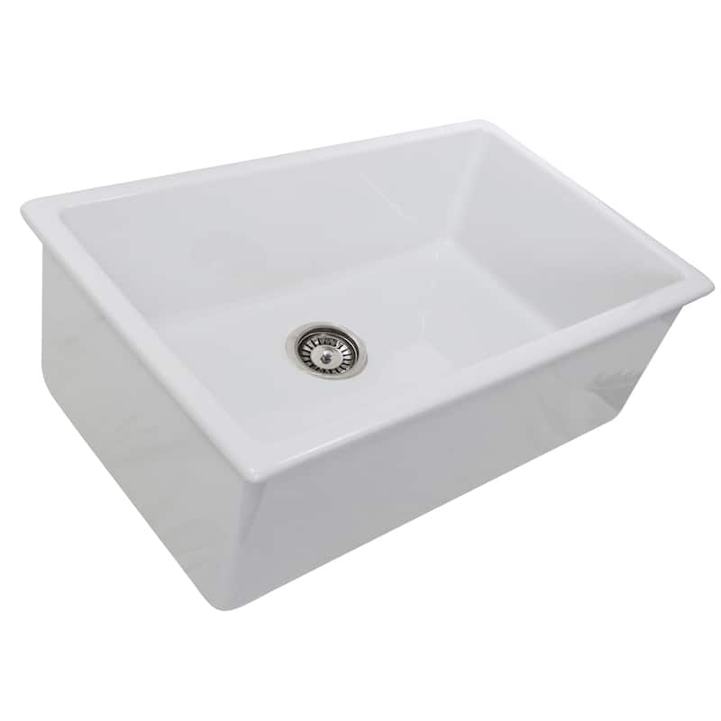 White 30 Inch Fireclay Undermount or Topmount Kitchen Sink - 30" x 18" x 9.75"