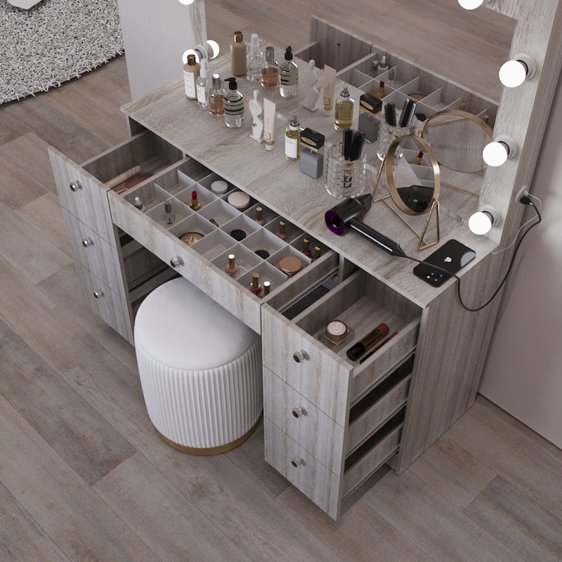 Boahaus Makeup Vanity 7 Drawers Lighted Crystal Knobs USB Port