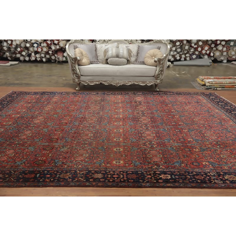 Hand Knotted Oriental 100% Wool Carpet Traditional Floral Oranges & Rust Malayer Area Rug - 13' 5'' X 11' 1''