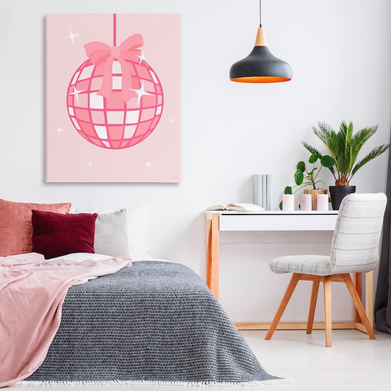 Stupell Pink Disco Ball with Ribbon Canvas Wall Art Design By Natalie Carpentieri