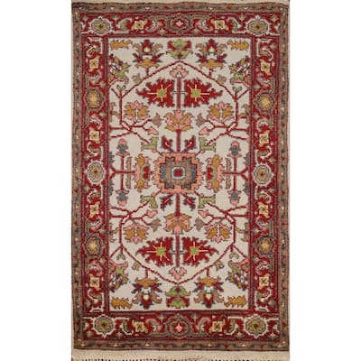 Floral Ivory Oushak Indian Foyer Rug Handmade Wool Carpet - 2'10"x 4'10"