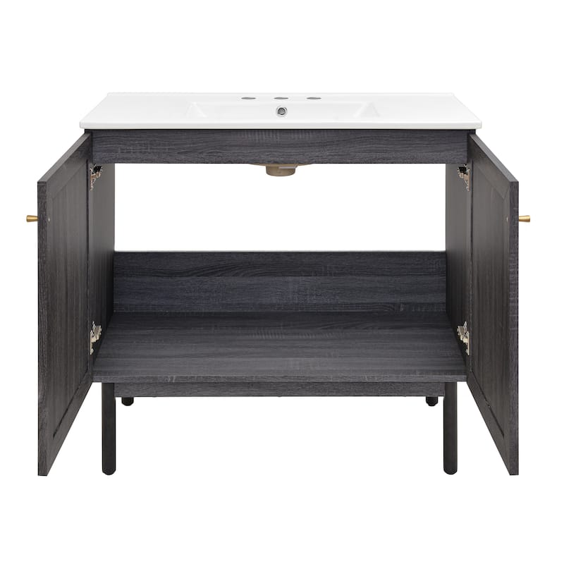 Classe 36 In. Black Oak Bathroom Vanity With White, 3-Hole Ceramic Sink Top
