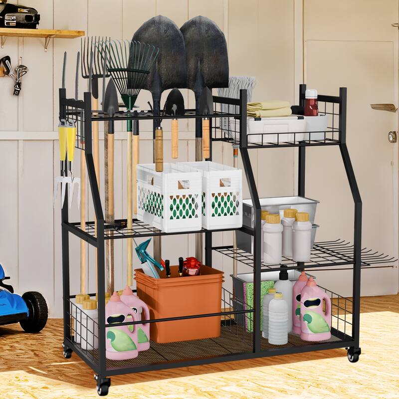Garden Tool Organizer Stand Organization Yard Tool Racks with wheels