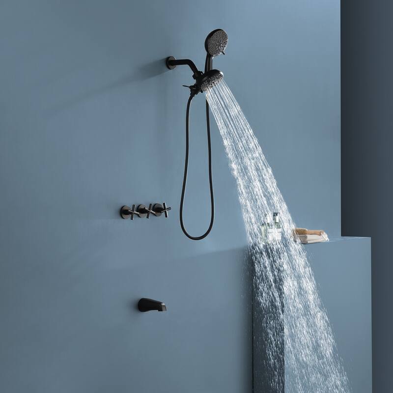 Modland 3-Handle Tub and Shower Faucet Set Dual Head 7-Spray Brass Valve Kit with Alloy Spout