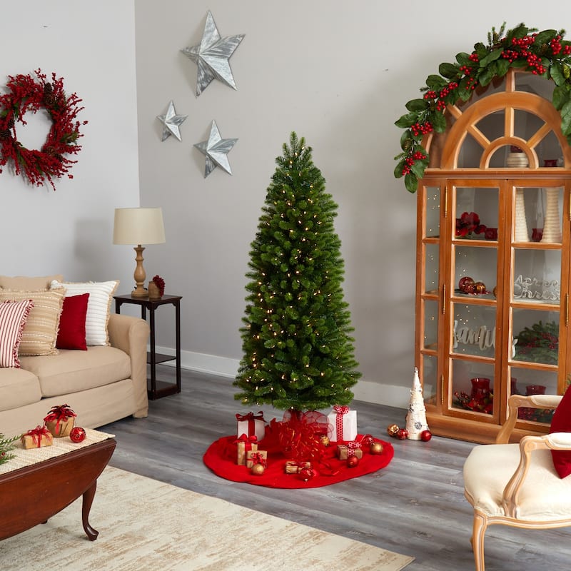 6ft. Slim Spruce Artificial Christmas Tree with 300 Warm White Multifunction LED Lights & 724 Branches - Holiday X-Mas Glow