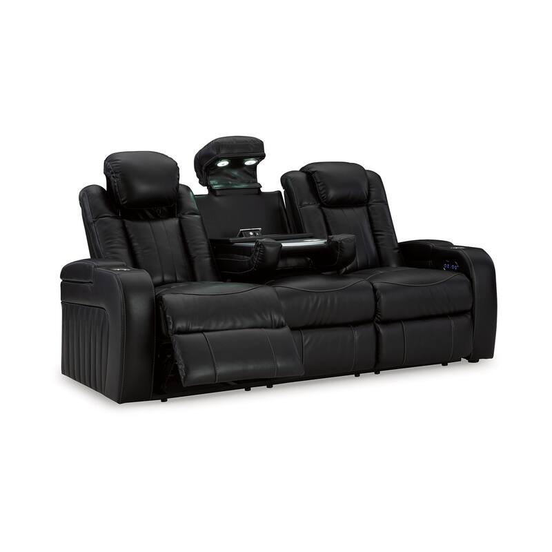 Aven Power Recliner Sofa, LED, Midnight Blue Faux Leather, 86 Inch