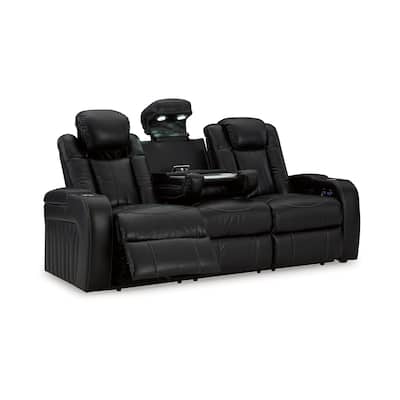 Aven Power Recliner Sofa, LED, Midnight Blue Faux Leather, 86 Inch