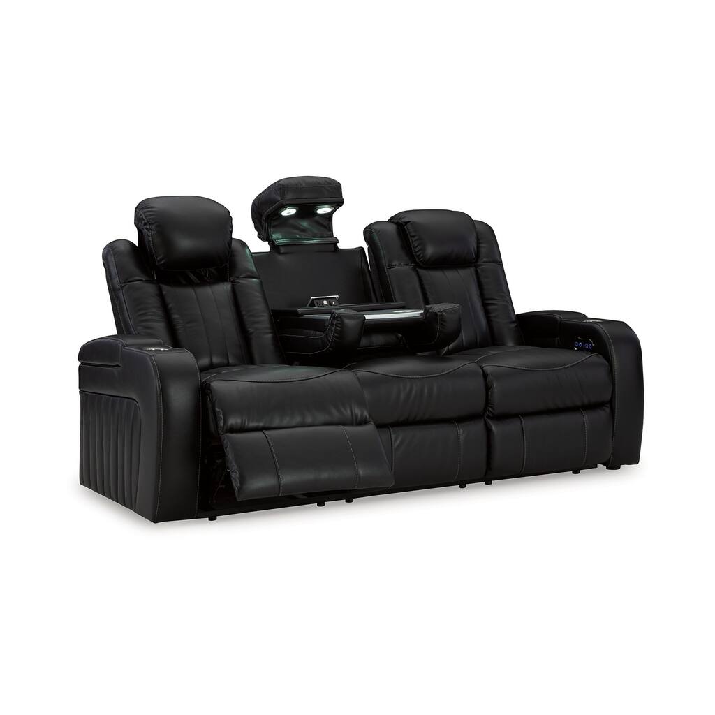 Aven Power Recliner Sofa, LED, Midnight Blue Faux Leather, 86 Inch