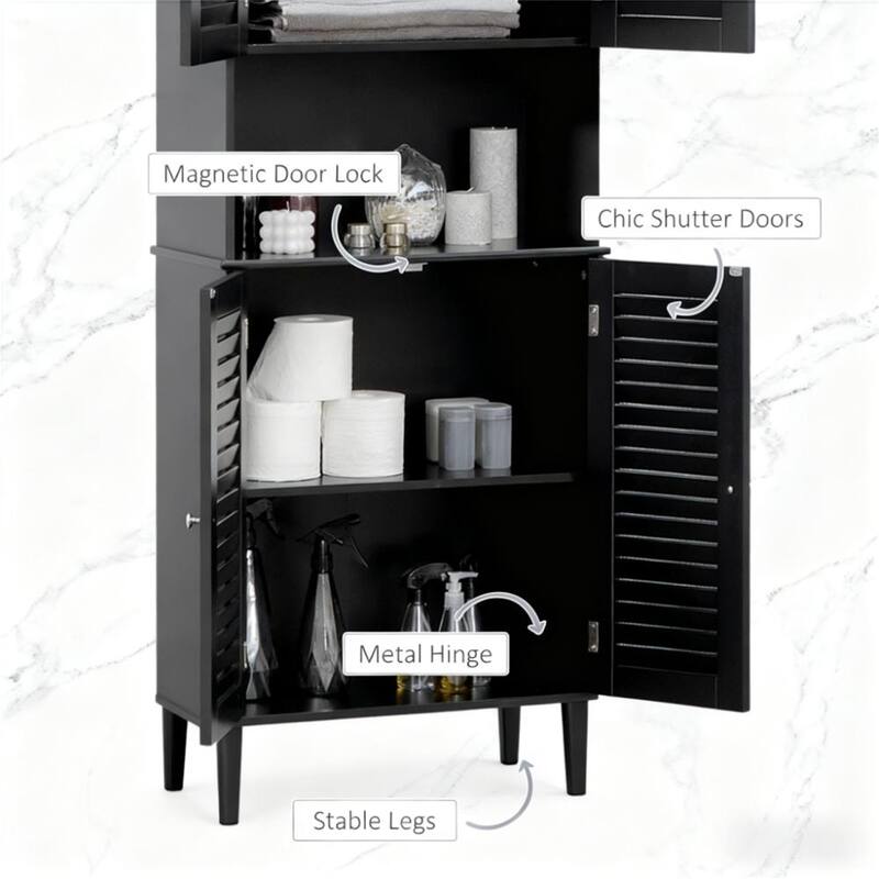 Black Freestanding Cabinet with Two-Cabinet Design, Adjustable Shelves