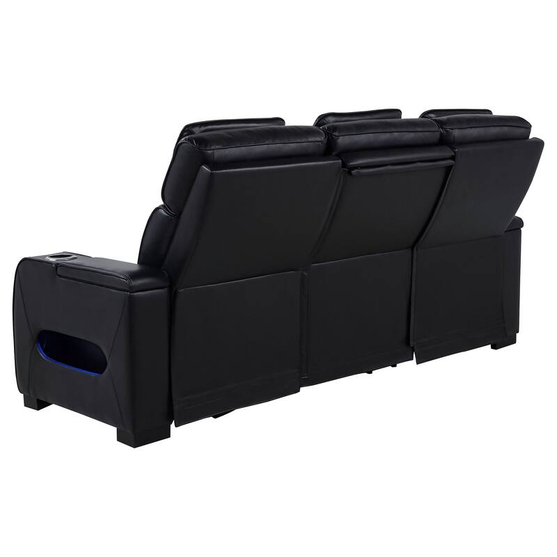 Zuma Faux Leather Dual Power LED Sofa Set Black