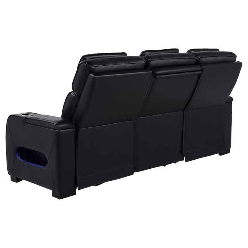 Zuma Faux Leather Dual Power Reclining LED Sofa Black