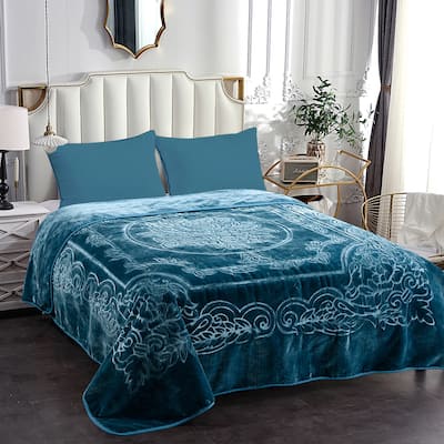 Embossed Floral Bed Blanket 85"x95" - 9lbs