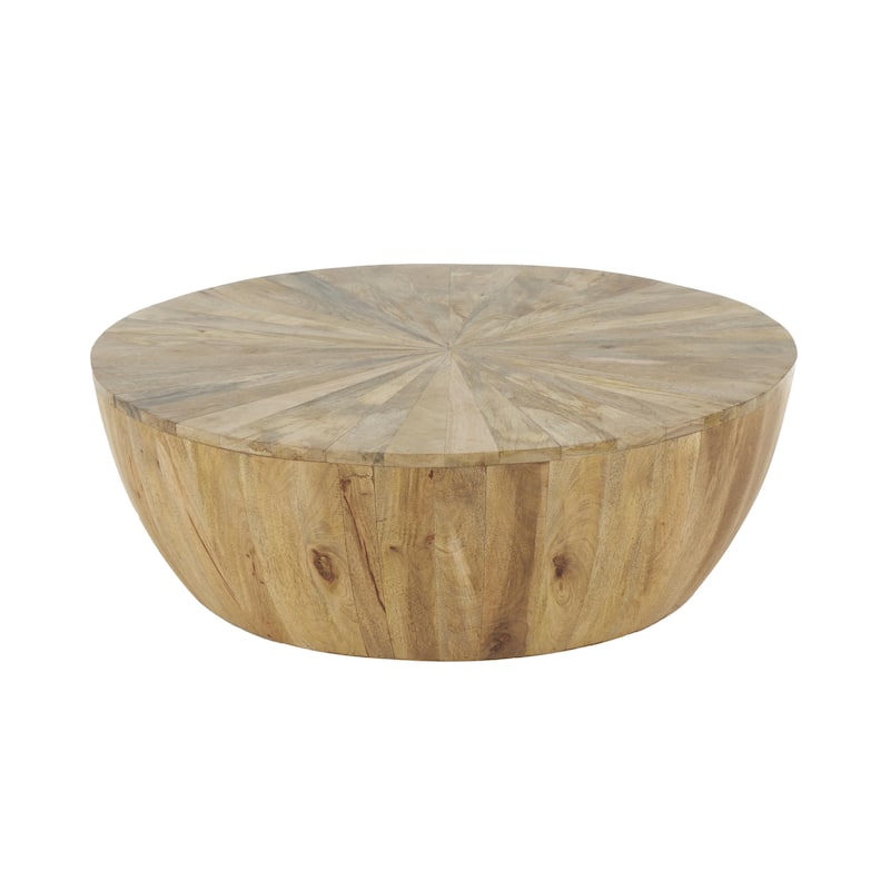 Mango Wood Handmade Round Living Room Coffee Table - Brown - Roche River Decor