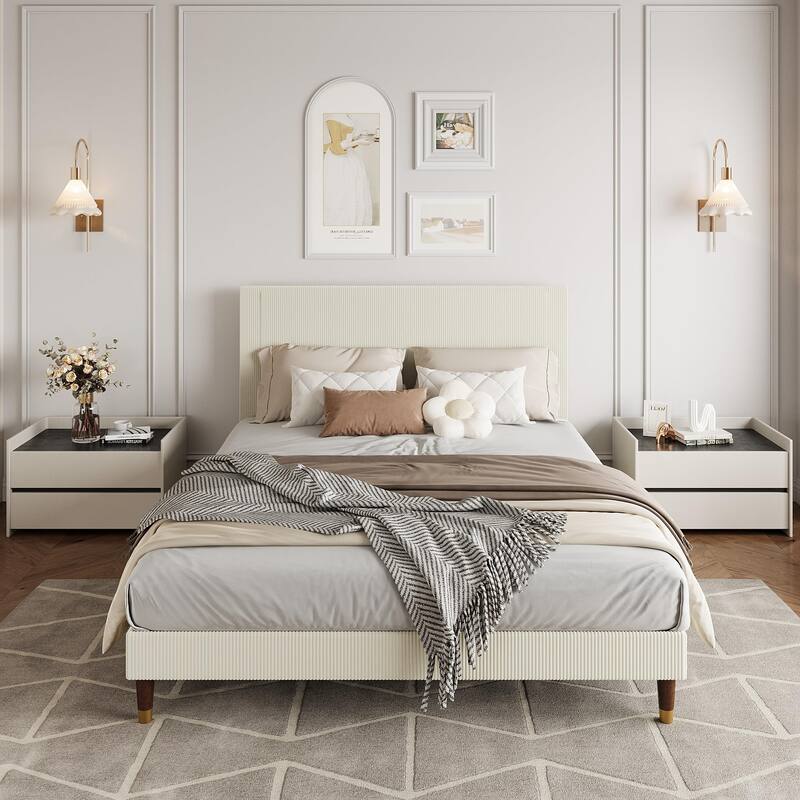 Twin Bed Frame Upholstered Platform Bed with Fabric Headboard, Non-Slip and Noise-Free