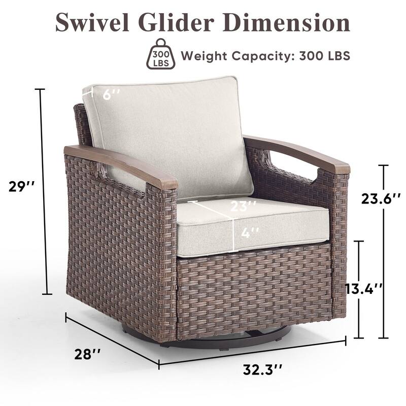 Pocassy Outdoor Brown Wicker Funitre with Cushion Set