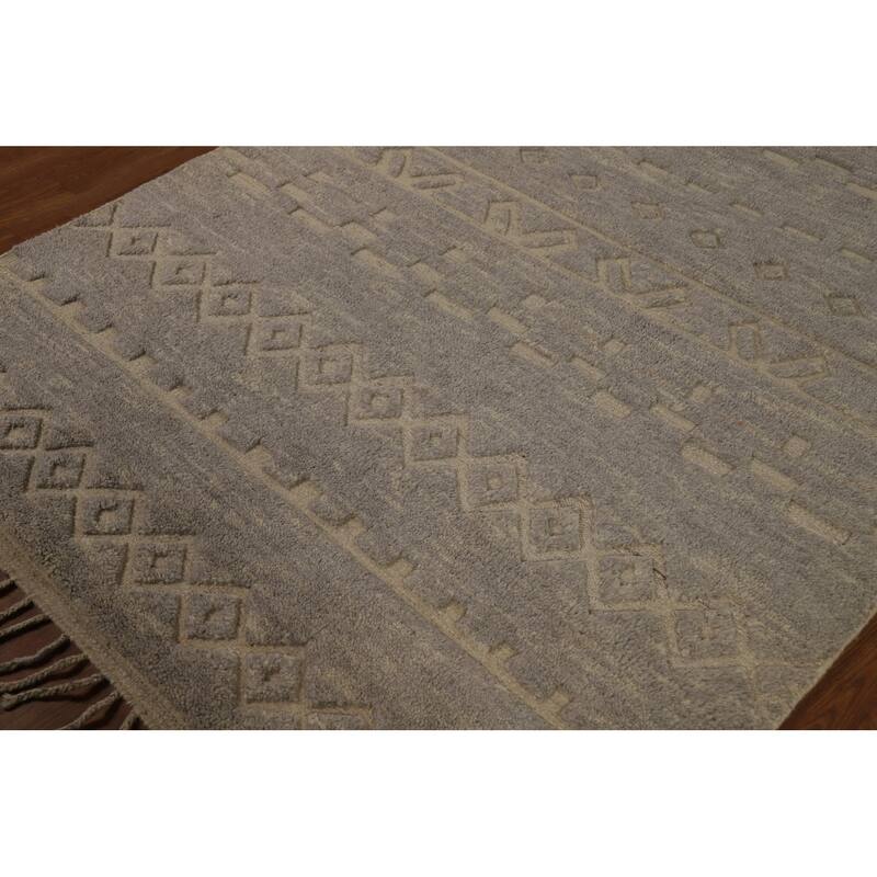 Gray Moroccan Oriental Area Rug Hand-Knotted Wool Carpet - 5'8" x 8'3"