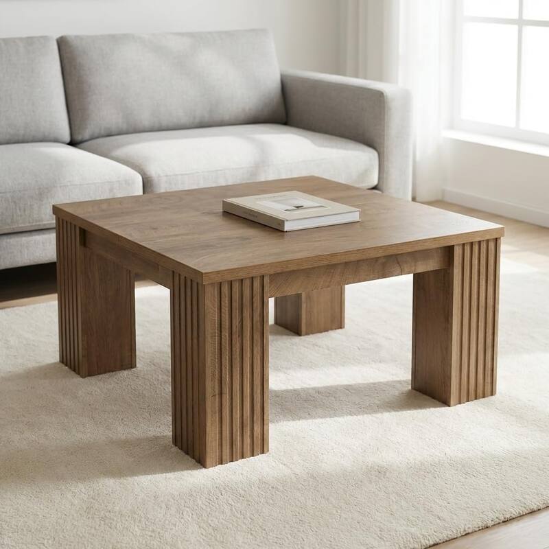 Farmhouse Square Coffee Table, 39-Inch Wooden Coffee Table, Large Center Table for Living Room