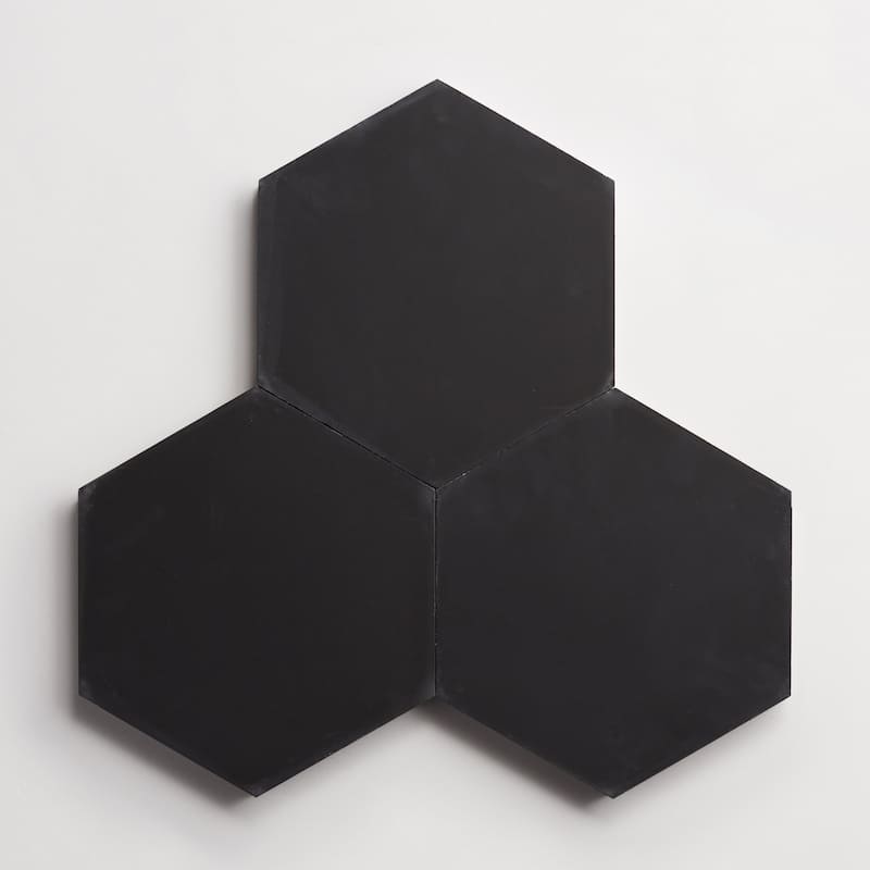 Handmade 8x9-in Menara Solid Black Tile, Pack of 12 (Morocco)